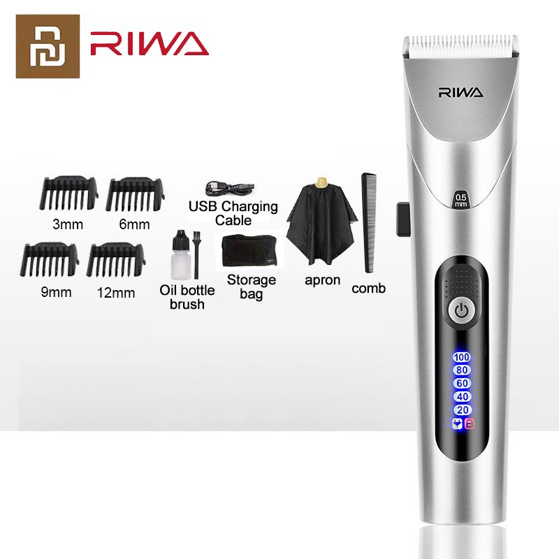 Youpin RIWA Hair Clipper Professional Electric Trimmer Men LED Screen Washable Rechargeable Men Strong Power Steel Head