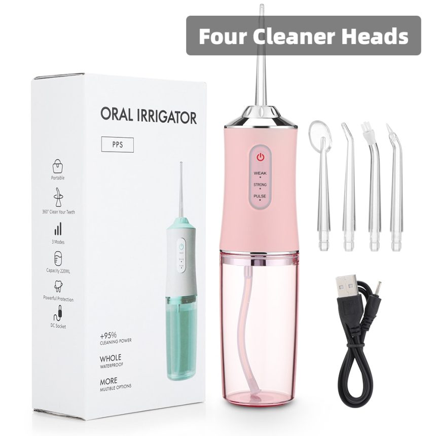 Oral Irrigator Portable Dental Water Flosser USB Rechargeable Jet Floss Tooth Pick 4 Jet Tip 220ml 3 Modes