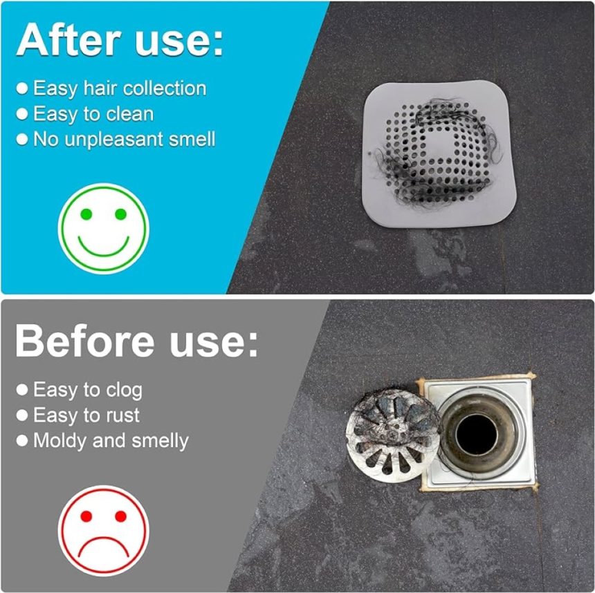 Before Use: Clean Bathroom Sink Drain After Use: Hair Catcher in Bathroom Sink Drain
