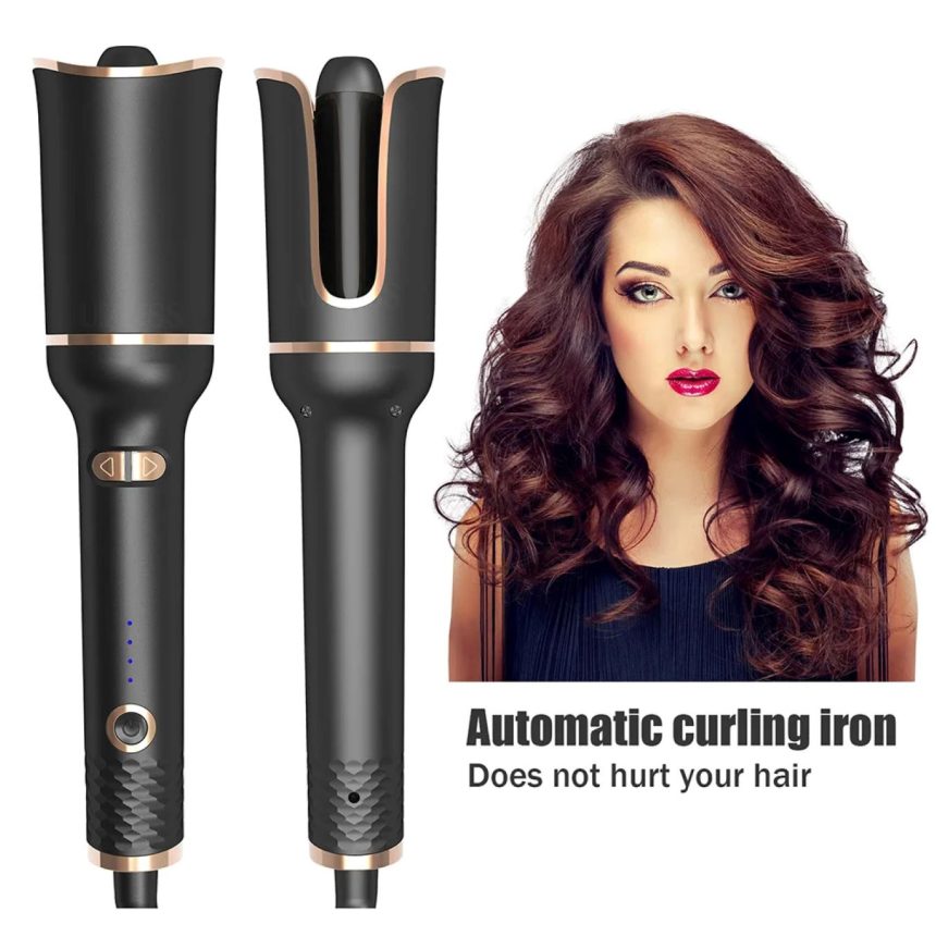 Sleek auto hair curling iron with rotating barrel for effortless curls and waves.