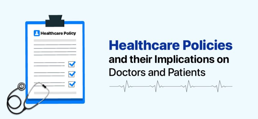 Illustration depicting doctors and patients discussing healthcare policies